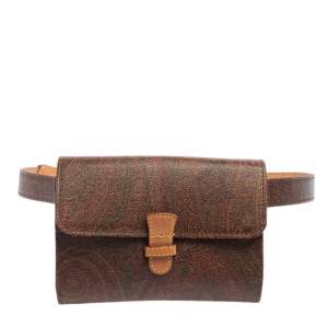 Etro Brown Paisley Coated Canvas and Leather Trim Belt Bag