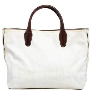 Etro White Paisley Print Coated Canvas And Leather Tote