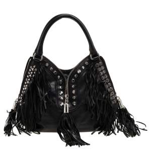 Pre Owned Etro Black Leather Embellished Tote