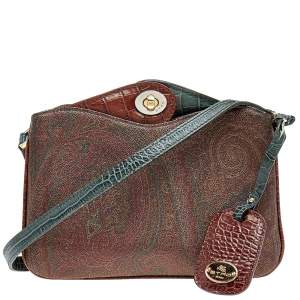Etro Multicolor Paisley Print Coated Canvas And Croc Embossed Leather Shoulder Bag