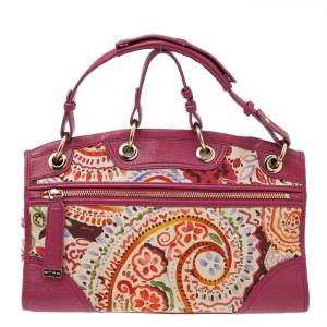 Etro Pink/Beige Printed Canvas And Leather Shoulder Bag