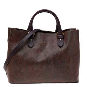 Pre Owned Etro Multicolor Paisley Print Coated Canvas and Lizard Embossed Leather Tote