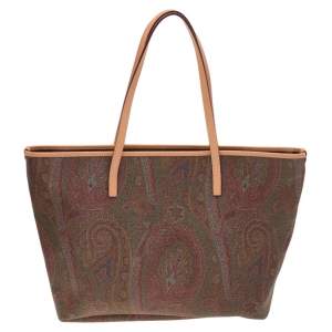 Pre Owned Etro Brown Paisley Canvas and Leather Shopper Tote