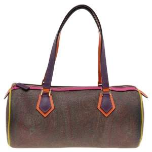 Etro Tricolor Paisley Print Coated Canvas and Leather Boston Bag