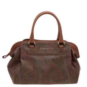 Etro Brown Paisley Coated Canvas and Lizard Embossed Leather Satchel