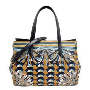 Pre Owned Etro Multicolor Print Canvas and Leather Tote