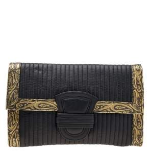 Etro Black/Gold Printed Leather Flap Clutch