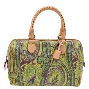 Etro Green/Brown Paisley Printed Coated Canvas And Leather Duffle Bag