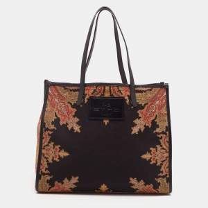 Pre Owned Etro Black Canvas Jacquard Tote