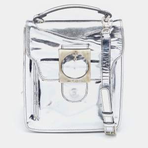 Etro Metallic Silver Leather Flap Crossbody Bag