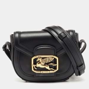 Pre Owned Etro Black Leather Flap Crossbody Bag