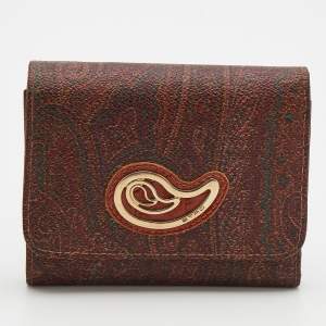 Etro Brown Paisley Printed Coated Canvas Compact Wallet