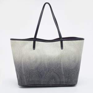Etro Ombre Black/White Paisley Print Coated Canvas and Leather Shopper Tote 
