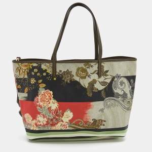 Pre Owned Etro Multicolor Paisley Print Coated Canvas and Leather Shopper Tote