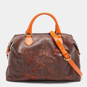 Etro Brown/Orange Paisley Print Coated Canvas and Leather Satchel