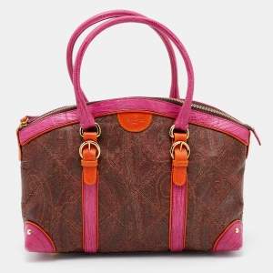 Etro Multicolor Paisley Print Coated Canvas and Lizard Embossed Leather Satchel