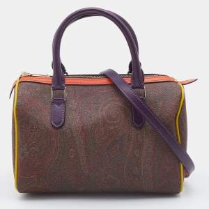 Etro Multicolour Paisley Print Coated Canvas and Leather Bowler Bag
