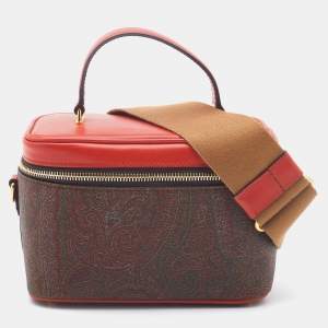 Etro Red  Paisley Print Coated Canvas and Leather Vanity Top Handle Bag