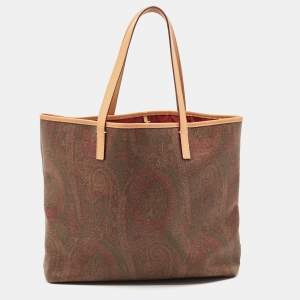 Etro Tan/Brown Paisley Printed Coated Canvas Shopper Tote