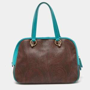 Etro Brown/Turquoise Paisley Print Coated Canvas Zip Dome Satchel