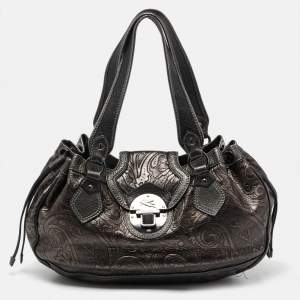 Etro Metallic Paisley Embossed Leather Drawstring Hobo