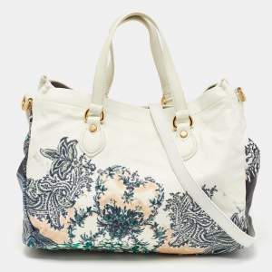 Etro White Printed Leather Tote