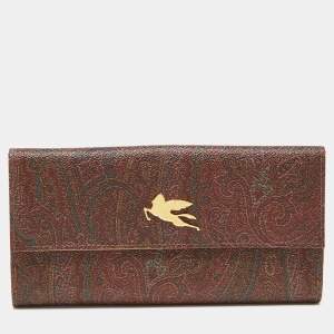 Etro Brown Paisley Print Coated Canvas Trifold Continental Wallet