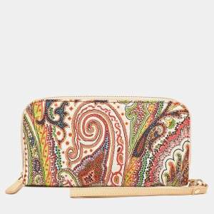 Etro Multicolor Paisley Print Leather Wristlet Continental Wallet