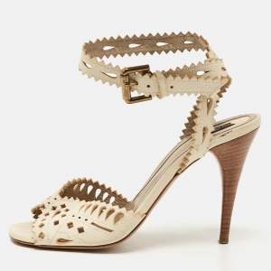 Etro  Cream Leather Cutout Ankle Strap Sandals Size 38