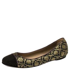 Etro Black/Gold Jacquard Fabric Ballet Flats Size 37