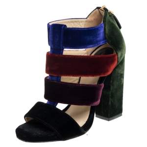 Etro Multicolor Velvet Caged T-Strap Sandals Size 36 