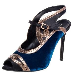 Etro Tri Color Velvet, Satin and Leather Peep Toe Sandals Size 38