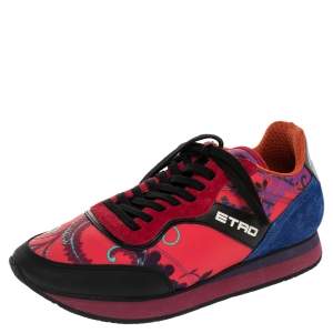 Etro Multicolor Paisley Print Fabric, Leather And Suede Low Top Sneakers Size 38