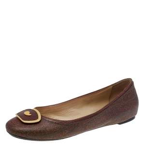 Etro Brown Paisley Printed Coated Canvas Ballet Flats Size 38