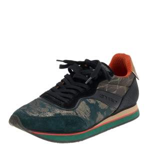 Etro Multicolor Brocade Fabric And Suede Low Top Lace Up Sneakers Size 38
