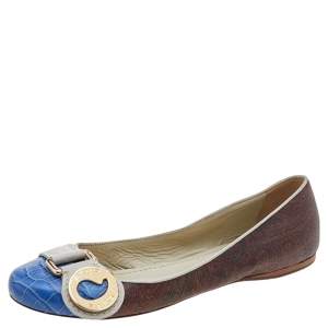 Etro Multicolor Croc Embossed And Leather Ballet Flats Size 38 