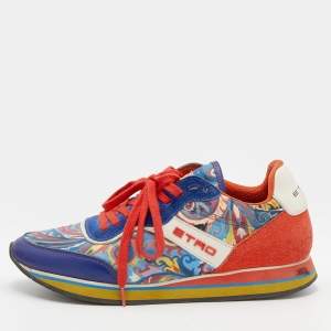 Etro Multicolor Paisley Print Nylon and Leather Low Top Sneakers Size 38