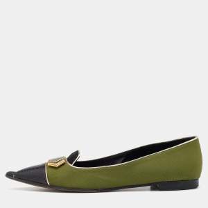 Etro Green/Black Fabric And Leather Ballet Flats Size 38