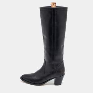 Pre Owned Etro Black Leather Knee Length Block Heel Boots Size 40