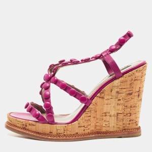 Etro Purple Leather Cork Wedge  Sandals Size 38.5