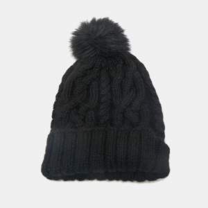 Eugenia Kim Black Baby Alpaca Cable Knit Pom Pom Beanie One Size 