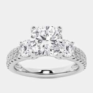 14K White Gold Cushion & Round Lab Grown Diamond Engagement Ring with Double Row Side Accents US 7 (1 1/2 ctw) 