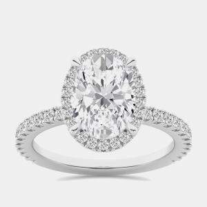 14K White Gold Oval Lab Grown Diamond Halo Bridal Ring 2ct Center Stone US 7 (2 1/2 ctw) 
