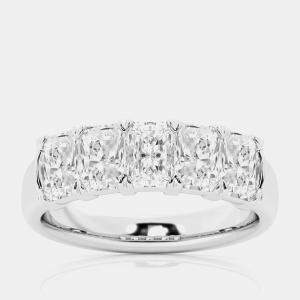 14K White Gold Elongated Cushion Lab Grown Diamond Five-Stone Anniversary Band US 7 (4 ctw) 