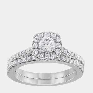 Pre Owned 1 ct 14k White Gold Lab Grown Diamond Bridal Set US 7