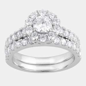 Pre Owned 2ct 14k White Gold Lab Grown Diamond Bridal Ring Set US 7