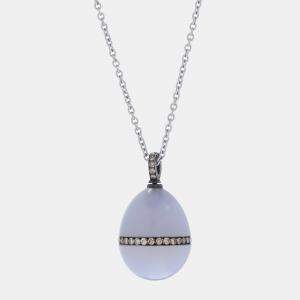 FabergÃ© Heritage 18K White Gold and Sterling Silver, Diamond and Chalcedony Pendant Necklace 190FP341/2