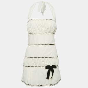 Fait Par Foutch Cream Cotton Halter Neck Mini Dress S