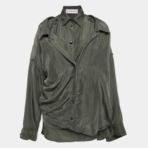 Faith Connexion Green Khaki Silk Double Layer Oversized Shirt XS