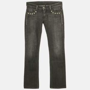 Pre Owned Faith Connexion Black Studded Denim Distressed Jeans S Waist 25"